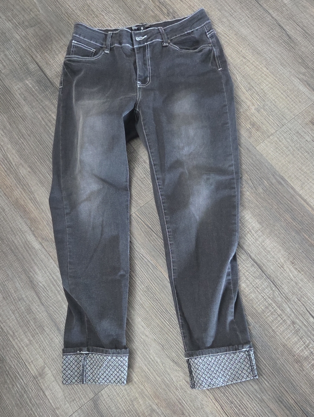 Picadilly Fashion Women’s Black Washed Straight Leg Jeans with Cuffed Hem